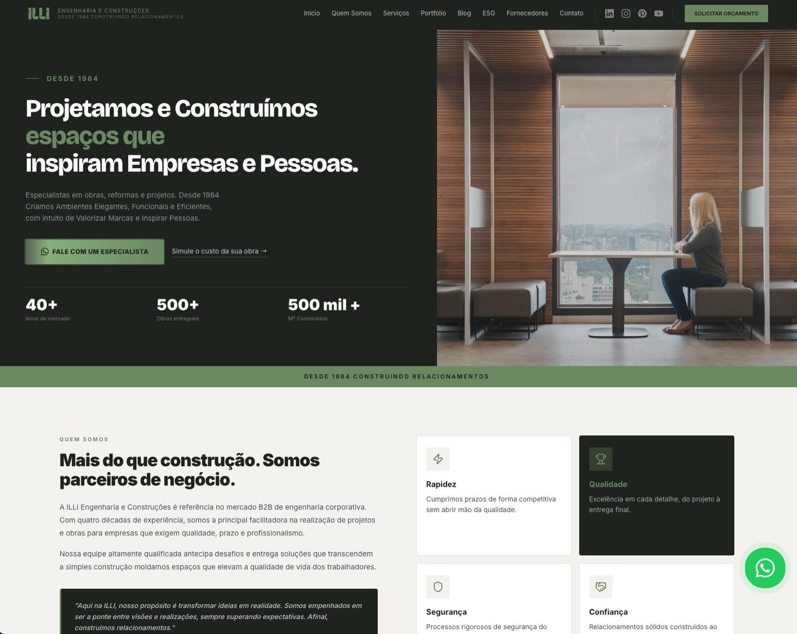 Site institucional da Illi Engenharia, cliente da Vetor